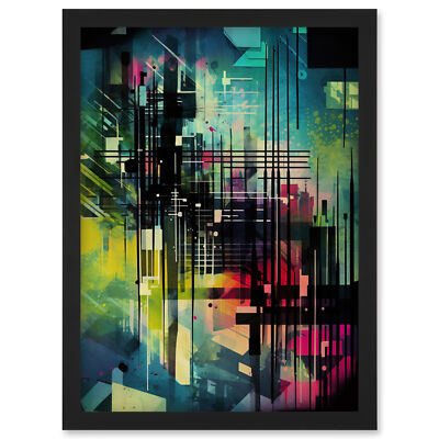 Music Sheet Stave Modern Abstract Geometric Framed Wall Art Picture Print A4