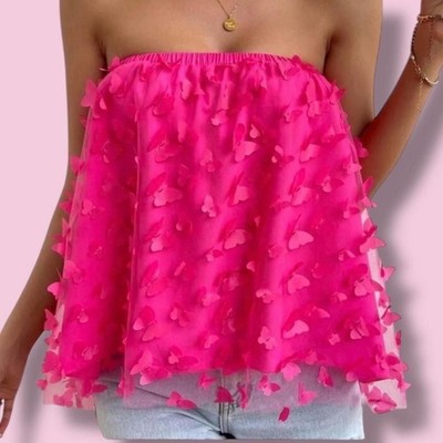 Unbranded Butterfly Appliqué 3D Mesh Strapless Blouse