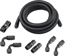10AN CPE Fuel Hose Line Fitting Kit AN10 Nylon Braided Fuel Hose 10FT Black