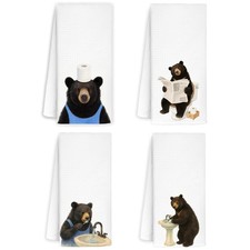 Black Bear Bathroom Hand Towels Set of 4, Bear Bathroom Decor, Kids Hand Towe...