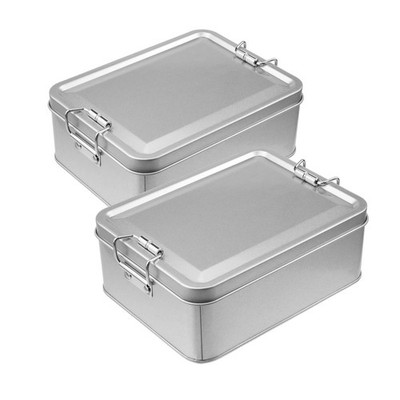 2 Pack Silver Tin Box Containers Metal Storage Box with Lids Rectangular Cont...