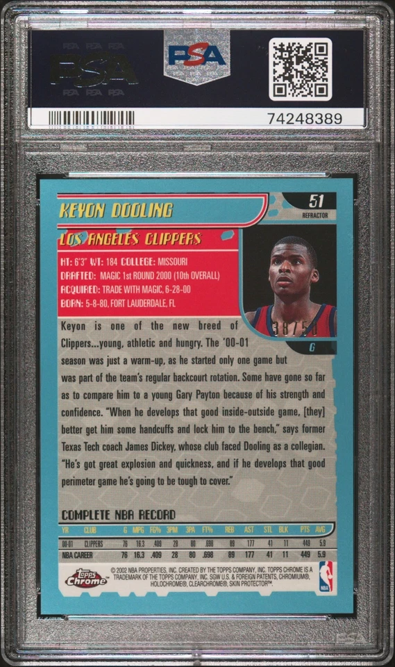 2001-02 Topps Chrome Black Refractor #51 Keyon Dooling /50 PSA 9 L.A. Clippers - Image 2 of 2
