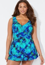 Swimsuits for All Women's V-Neck Swimdress Plus Sizes Available 