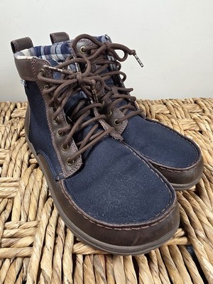 Lems Boulder Boot Navy Stout Minimalist Barefoot Leather Canvas Boots M 9 W 10.5