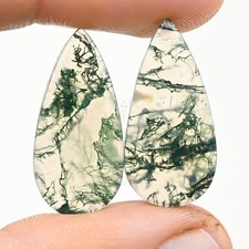 17.80Cts Natural Moss Agate Cabochon loose Gemstone Pear Pair 12x25x3mm