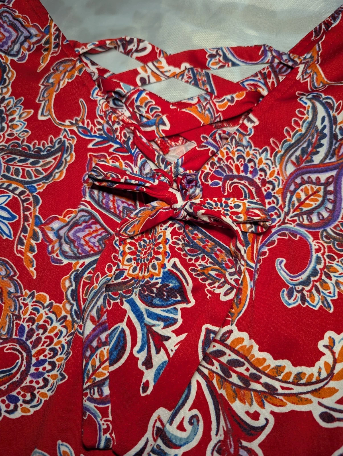 Abito tunica ALYX blu rosso PAISLEY senza maniche STRAPPY cravatta schiena donna PETITE MED