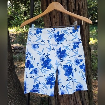LoveShackFancy Activewear Blue Floral Giada Biker Shorts Size Medium