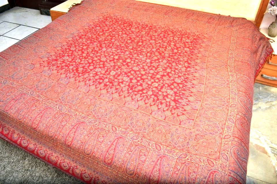 Colcha Jamavar tejida a mano suave cálida de 2 capas 100 % cachemir tamaño king sofá cama Foto 3 de 4