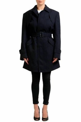 Maison Margiela 4 Wool Navy Belted Button Down Women's Basic Coat US S IT 40