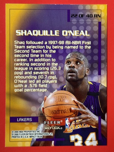 1999-00 SkyBox Impact #22 RN Shaquille O'Neal Rewind '99 - Bild 2 von 2