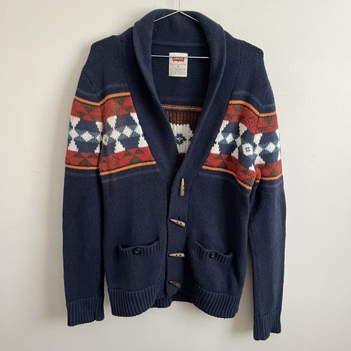 Cárdigan Levi's Azteca Azul Marino Fair Isle Botón Pesado Mezcla de Algodón - Para Hombre Mediano M - Imagen 1 de 12