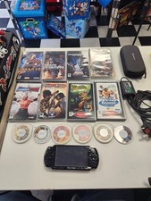 Sony PSP 2003 Black Console Large Bundle 12 Games 2 UMD Movies Tested USB Cable