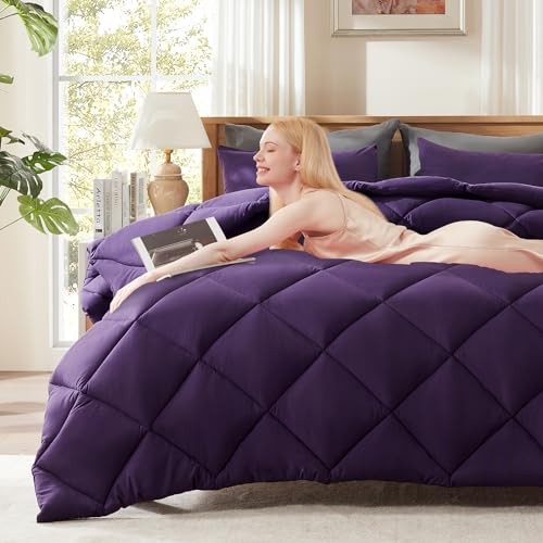 Juego de edredón ligero con 2 almohadas falsas - Juego de 3 piezas - Púrpura completo - Imagen 2 de 6