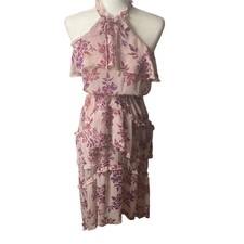 Express Floral Halter Midi Dress Pink Purple Ruffle Tiered Women S High Low