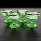 Anchor Hocking Green Block Optic Gold Rim Sherbet Glasses Set Of 4 Glowy Vintage