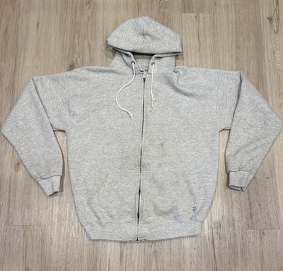 Vintage 90s Discus Heather Gray Zip Up Hoodie Size L Distressed Cropped Rare