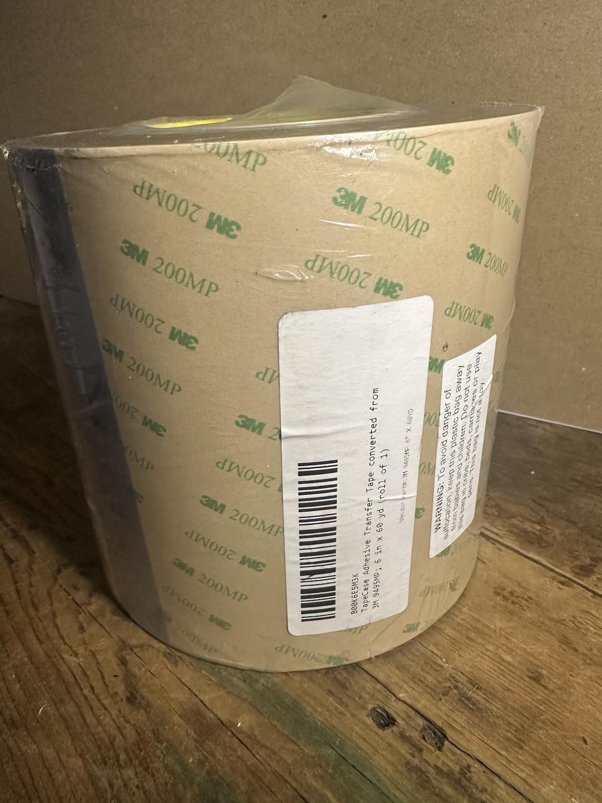 3M 200MP TapeCase Adhesive Transfer Tape 6 in 60 yd Converted from 9495MP 1 Roll