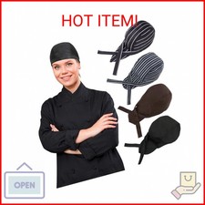 4 Pack Tie Back Chef Hat for Women Men - Adjustable Cap, Bandana Skull Cap, Brea