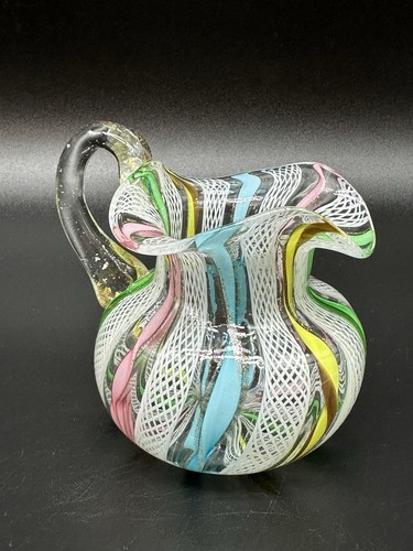 Beautiful Italian Latticino Venetian Glass Ribbon Glass Creamer ITALY Pitcher - Picture 1 of 11