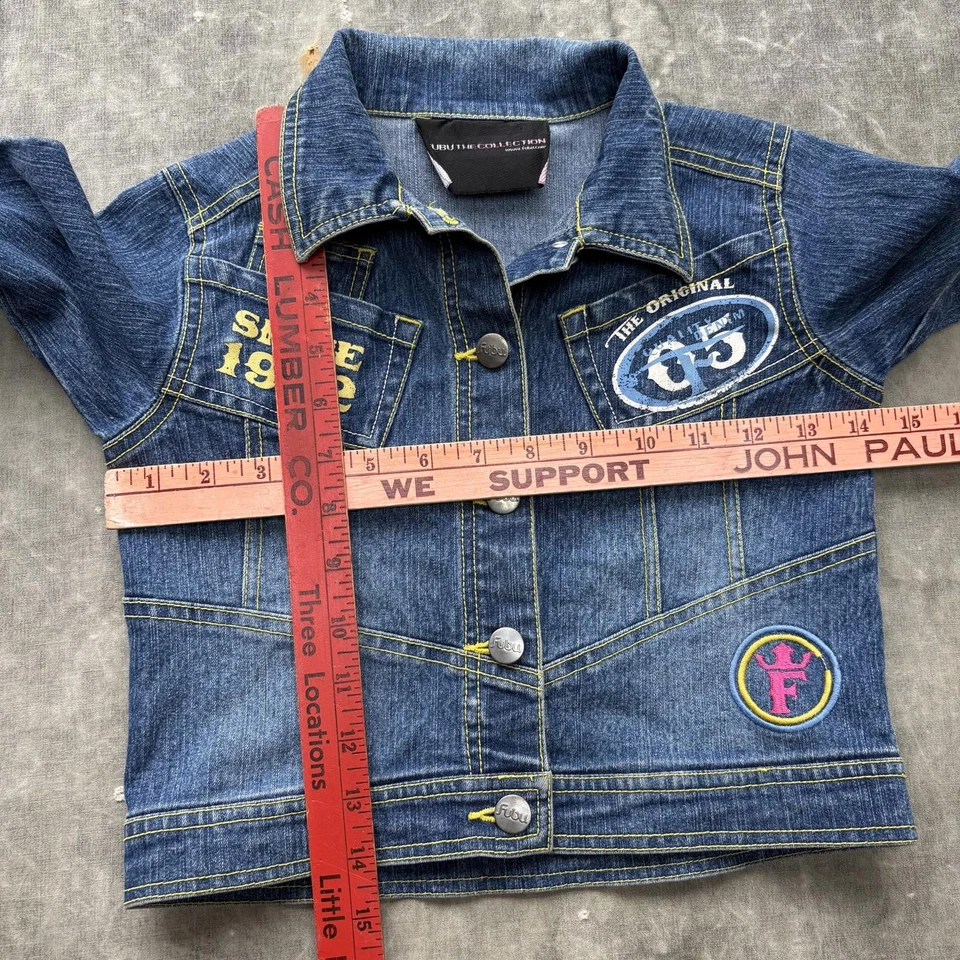 Chaqueta vaquera vintage Y2K Fubu Grunge patinadora de mezclilla para niñas pequeñas talla 5T Foto 3 de 4