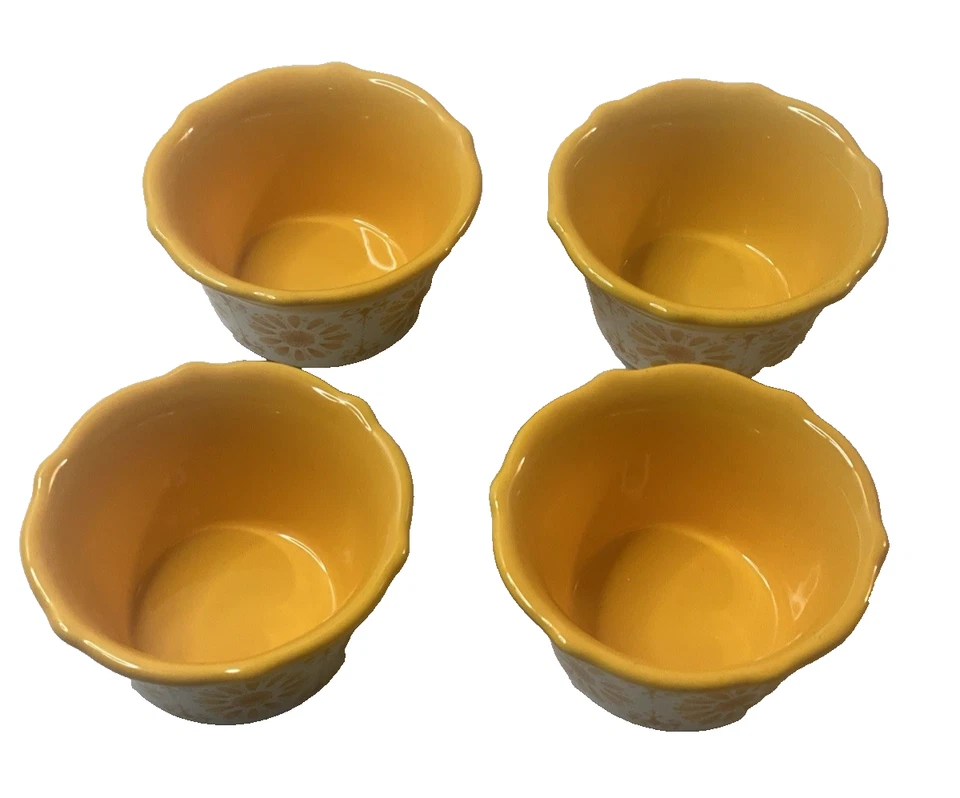 Juego de 4 cuencos Ramekin The Pioneer Woman Florales Bursts de gres amarillo de 2,5" Dip Foto 3 de 4