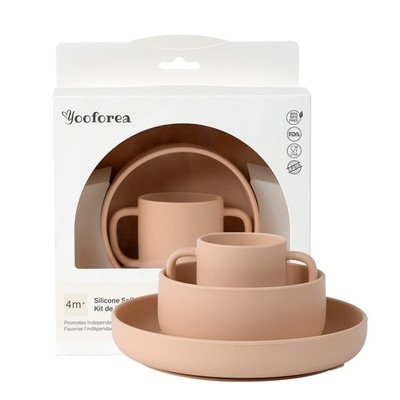 Yooforea Baby Feeding Set Silicone Suction Bowl, Tiny Cup & Plate, Honey