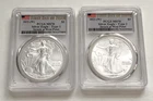 2021-(W) T-1 & T-2 2 Silver Eagle PCGS MS70 First Day of Issue Flag Label