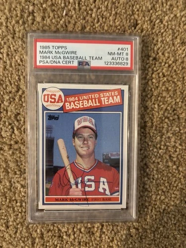 1985 Signed TOPPS USA BASEBALL TEAM #401 MARK McGWIRE RC PSA 8 Auto 8 recent