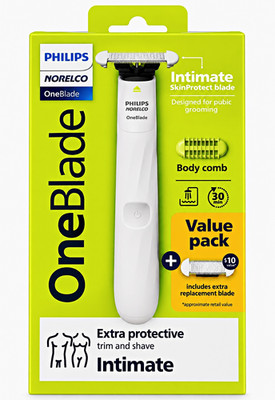 Philips Norelco OneBlade Intimate SkinProtect Trimmer 2 Heads 3mm Comb USB