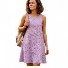 Altar'd State Lavender Purple Floral Lace Sleeveless Boho Fairy Shift Dress Med