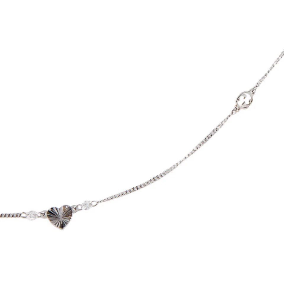 Collar Gargantilla Gucci Oro Blanco 18k Diamante Corazón Estación Entrelazado Logo GG Foto 3 de 4