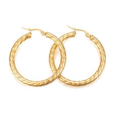 304 Stainless Steel Hoop Earrings Gold 40x37x4mm Pin 1x0.8mm P583