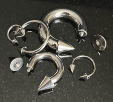 1pc Surgical Steel Circular Horseshoe Barbell w/ Spikes Lip Septum 18G thru 2g 