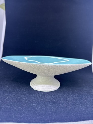 Royal Haeger Pedestal Centerpiece Console Bowl White & Blue Glazed 124 - Picture 3 of 7