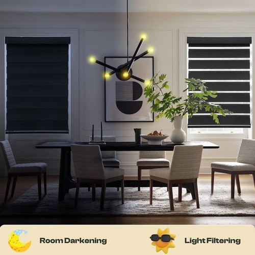 Cordless Zebra Blinds Roller Shades for Window Dual Layer Light Filtering 23x72 - Picture 2 of 7