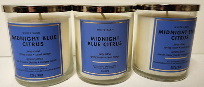 QTY 3x Bath & Body Works Midnight Blue Citrus Single Wick Candle White Barn 8oz