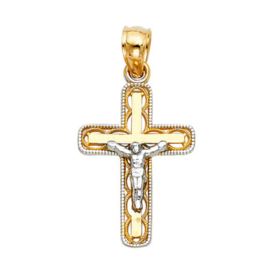 Gold 14K Bicolor Gold Christus Kruzifix Gold Anhänger