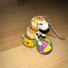 VTG ZZ Germany Dog With Ball Metal Tin Toy Height 3in Tall
