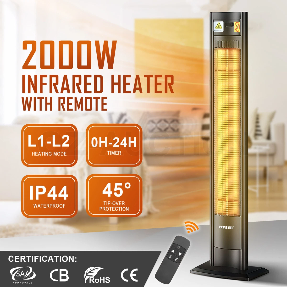 Maxkon 2000W Electric Infrared Heater Carbon Instant Heat Indoor Outdoor  Remote | eBay