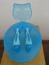 4 Piece Set Toddler Food/Snack Container Sturdy Plastic With Lid/Spoon/Fork EUC