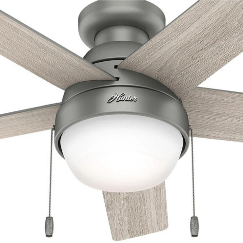 48" Ceiling Fan Contemporary Rustic Matte Silver Grey w/ LED Light Flush Mount - Image 2 of 4