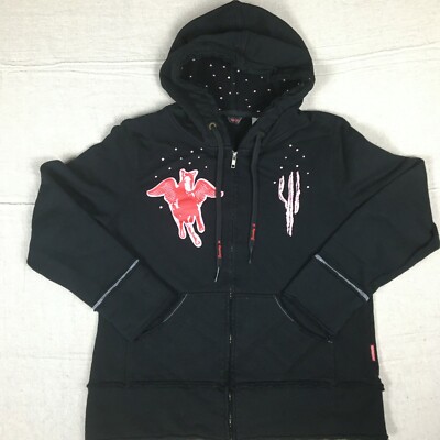 Twenty X Women's Hoodie Size L Unicorn Cactus Decal Zip Up Black Cotton 