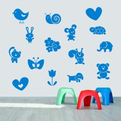 Cute Creatures Wall Decal Pack - Animals, Birds, Kids, Nursery, Vinyl Wall Art