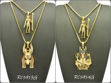 Egyptian God double Anubis Face Pendant 24",30" Box Chain Hip Hop 2 Necklace Set