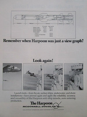 11/1977 PUB MCDONNELL DOUGLAS HARPOON ANTI SHIP MISSILE US NAVY ORIGINAL AD