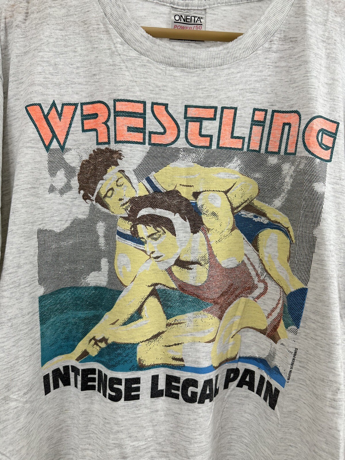 VTG Wrestling Intense Legal Pain Dictionary Definition Worn Thin T-Shirt XL image 2