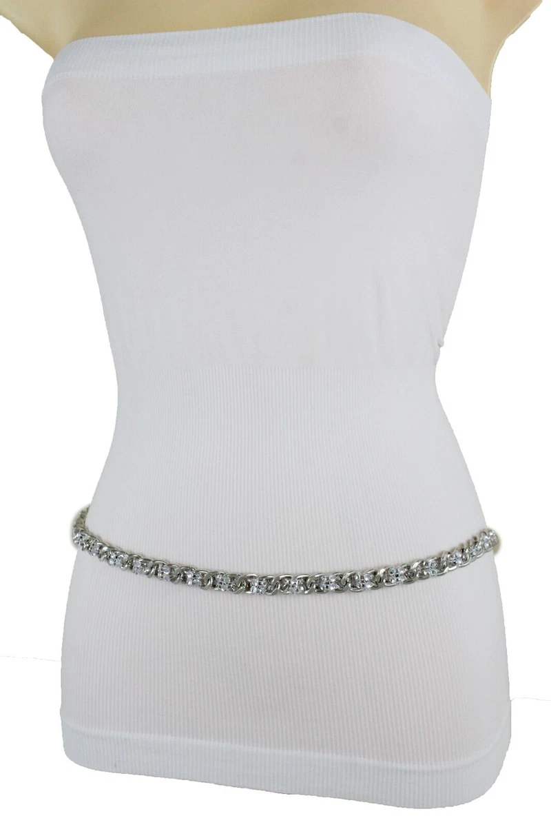 Cintura Donna Alwaystyle4you Argento Metallo Catene Con Fibbia Ovale - Regolabile XS-M