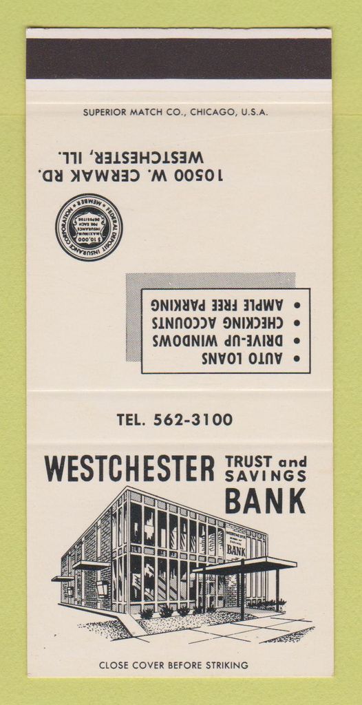 Matchbook Cover - Westchester Trust Savings Bank IL 30 Strike SAMPLE