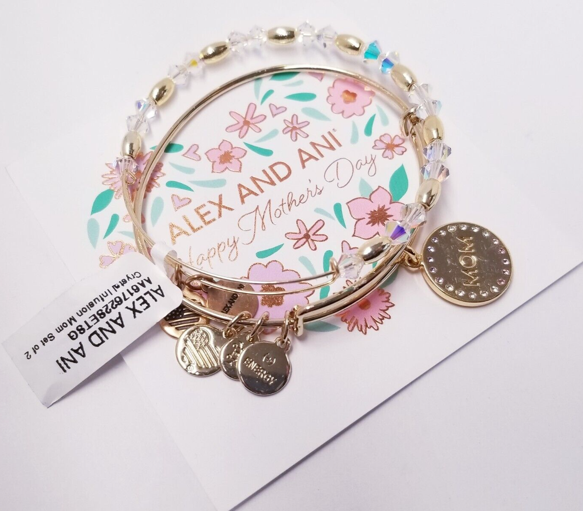 Alex and Ani Crystal Infusion 'Mom' Charm Bangle, Set of