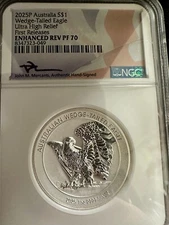 2025 P AUSTRALIA $1 SILVER WEDGE-TAILED EAGLE NGC ENHANCED REV PF70 FDI MERCANTI